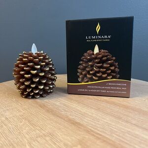 Luminara 4” Brown Pinecone Real Flame Effect Candle